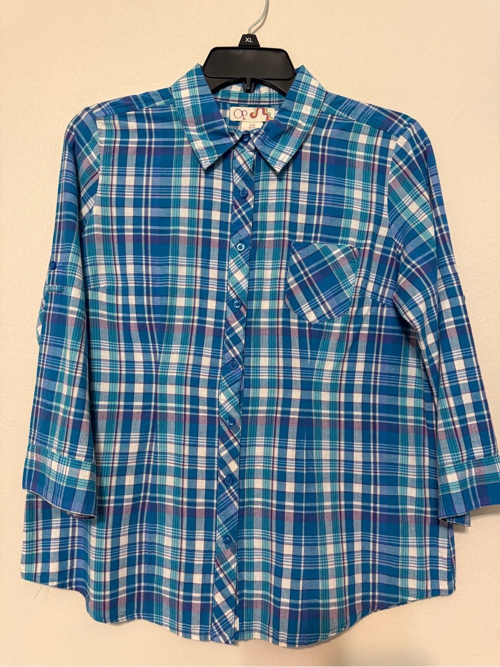 OP Blue Plaid Button-Down Shirt